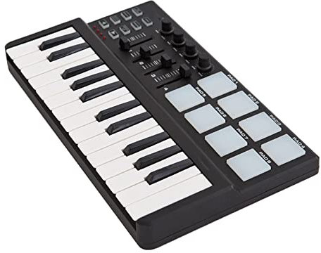 KESHUO Piano Keyboard MIDI Controller Mini 25-Key USB Keyboard And Drum Pad With 8 Backlit Trigger Pads& 4 MIDI Control Groups