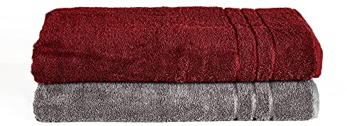 Komfortec 2er Saunatuch Set 80x200 cm aus 100% Baumwolle, XXL-Saunatücher, Sauna Handtuch, Weich, Groß, Frottee, Schnelltrocknend, Anhtrazit Grau/Aurorarot