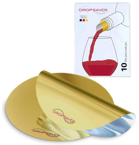 DROPSAVER® Weinausgießer Plättchen – tropffreier Flaschenausgießer für Wein & Sekt – wiederverwendbar aus PET-Folie – Gold | 10 Stück – ideales Weingeschenk – Made in Germany