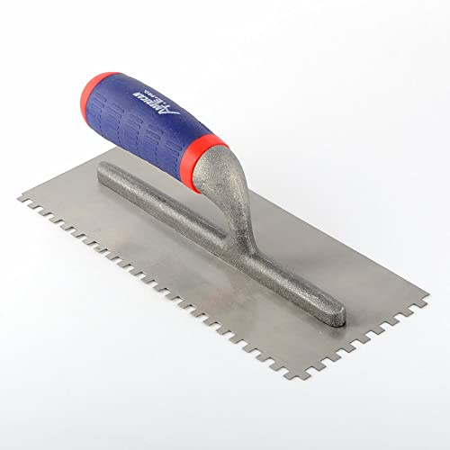 ATE Pro. USA - Tile Trowel 0.25 x 0.25 | Professional Stainless Steel Square Notched Trowel | Toothed Smoothing Tool | Masonry Hand Trowel | 11 x 4-1/2 Trowel