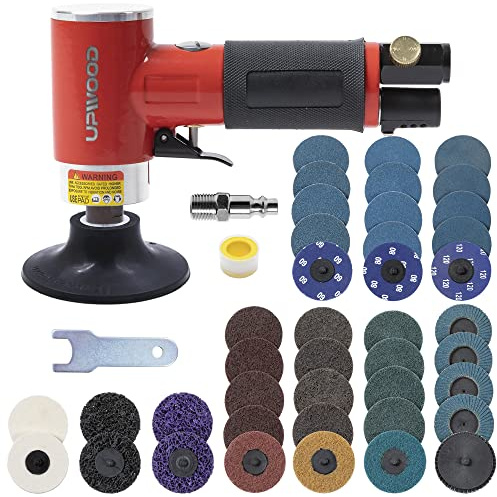 UPWOOD Mini Druckluft Rotationsschleifer Set, 75 mm, Pneumatisches Mini Druckluftschleifer Set, 3 Zoll, rechtwinklige Oberflächenvorbereitungswerkzeug mit 41 Rollverriegelungsscheiben