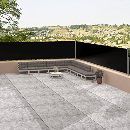 HOMIUSE 117x1200 cm Balkon Sichtschutz Seitenmarkise Sichtschutz Terrasse BalkonfäCher Markise Balkon Sonnenschutz Balkon Windschutz Ohne Bohren Schwarz