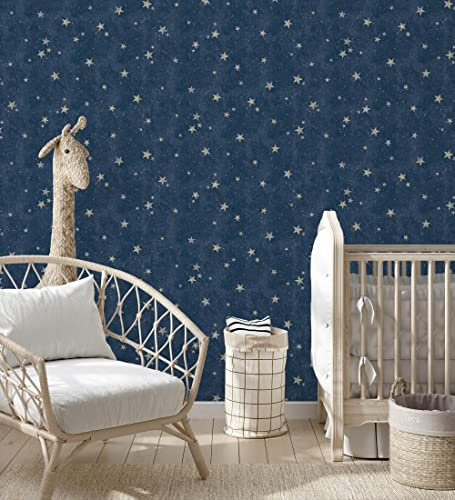 GAULAN 681983 - Tapete, Abwaschbar. Kinder-Tapete mit blauem Himmel und goldenen Sternen für Schlafzimmer Kinderzimmer Bettkopfteil Mädchenzimmer Babyzimmer - Rolle 10 m x 0,52 m