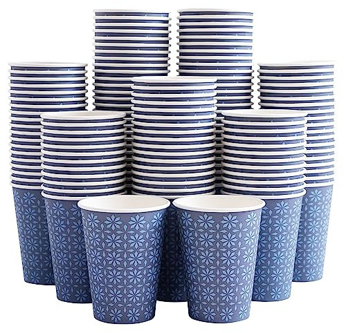 Clawsoff 240 Pack 12 oz Disposable Paper Cups, Hot/Cold Beverage Paper Drinking Cups, Navy Floral Paper Coffee Cups 12 oz for Home-use, Office, Restaurant and Events