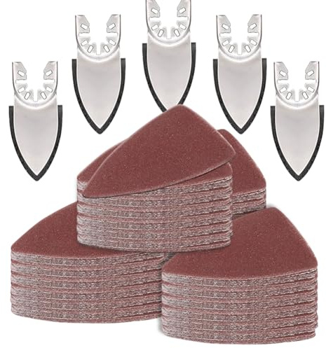 130 Multitool Schleifplatte für Delta-Schleifer, 5 finger sanding pad holder, inklusive 60/80 /120/180 /240er Körnung, für Weichholz, Hartholz und Kunststoffe