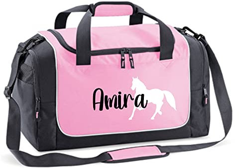 Sporttasche Kinder Jungen Mädchen mit Namen personalisiert, Kindersporttasche mit Sportmotiv in vielen Farben