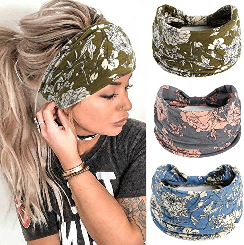 Damen-Haarbänder, Boho-Blumendruck Knoten Elastische Yoga-Bandanas, Laufstirnbänder