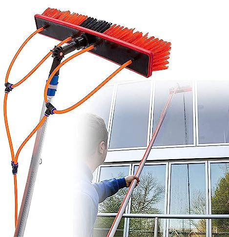 Witriolik 10m Wasserführende Teleskopstange - Reinigung von Photovoltaik, Solar, Mit 30cm Bürstenkopf Fassaden & Fenstern-Teleskopstiel & Waschbürsten-Set für Wintergarten, PV Panels & mehr