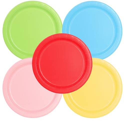 PARTY GO Platos Desechable de Multicolor, 50 Platos de Papel de 9 23cm Para Cena y Postre, Para Fiestas de Cumpleaños, Vacaciones, Bodas, Decoraciones de Graduación