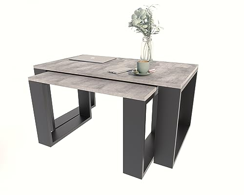 MATKAM Satztisch 2er Set WESTA, Couchtisch im Industrie-Stil, hoher Beistelltisch B100 x T50 x H47,8 cm, niedriger Beistelltisch B78 x T39 x H45,3 cm, einfache Montage (Beton)