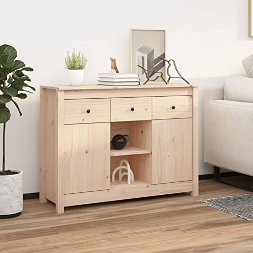 BaraSh Kommode Kiefer 100x35x74,5 cm, Beige, 3 Schubladen, 6 Fächer, Stabile Oberplatte, Rustikal, Wohnzimmer