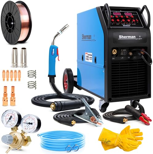Sherman MTM251 4R - 250A Máquina de Soldar Inverter 400V - Soldador de Hilo con Chasis Rodante, 4 Rodillos, Inductancia - Soldadura: MIG/MAG, TIG, MMA, Flux - Set Basic