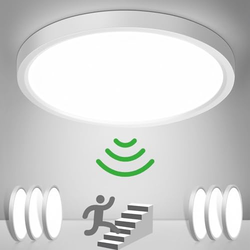 Lampe Deckenlampe mit Bewegungsmelder Innen, [6 Stück] 24W 2400LM Rund Deckenlampe mit Bewegungssensor Innen, Ø30CM Ultra Dünn 4000K LED Deckenleuchte Sensor als Flur/Balkon/Garage/Abstellraum