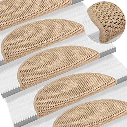 Rantry Selbstklebende Teppiche für Treppen, Sisal-Look, 15 Stück, 56 x 17 x 3 cm, Sand, Möbeldekoration, Küchenteppich für Läufer, Flur, Wohnzimmer, Teppiche für Schlafzimmer