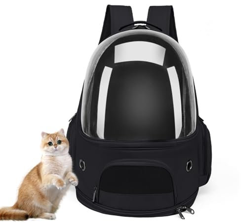 PJDDP Haustier Rucksack,Tragbar Raumkapsel Hunde Katzen Rucksack,Atmungsaktive Transportrucksack Transporttasche Für Haustiere Mit Sicherheitsleine,Für Reisen,Schwarz