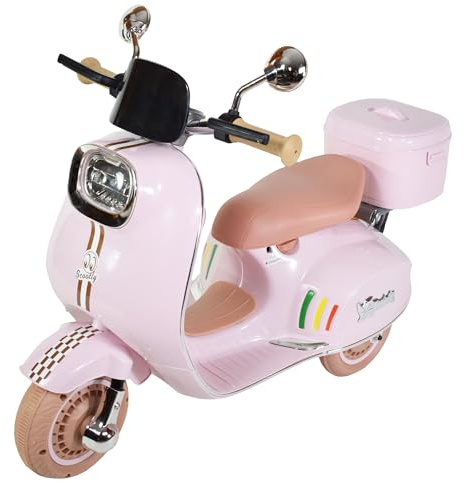 Twinly - Moto Eléctrica para niños SCOOTLY - Motocicleta Infantil con Mando a Distancia- Cargador y batería 6V hasta 40min – Acelerador de Pedal - Maletero, USB, luz y MP3 Bluetooth (Rosa)