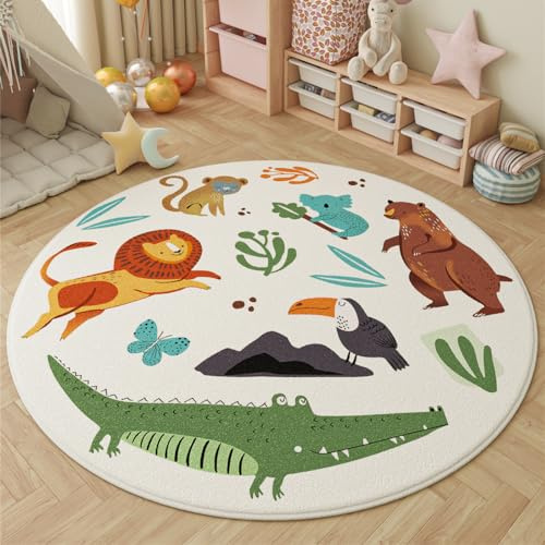 Viusneun Teppich Rund, Waschbar Kurzflor Cartoon Tier Muster, Moderner Super weich klein Teppiche Matte Kinderteppich Kinderzimmerteppich (Bären,60 * 60cm)