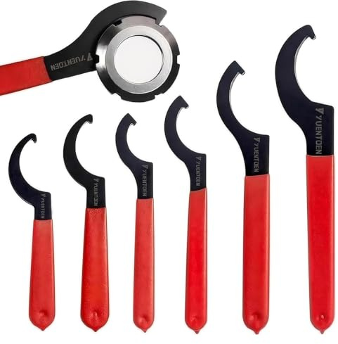 yuentoen 6 Stück C-Steckschlüssel Set mit Spannzangenfutter,Verstellbarer C-Hakenschlüssel für Muttern,Rutschfester Griff and Nasen-Design,Zum einfachen Anziehen und Lösen von Schraubverbindungen