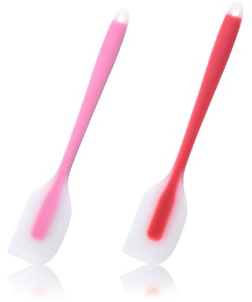 2 Pieces Silicone Cream Spatula Scraper Cake Stirring Mixer Spatulas Spoons Set Seamless Design Heat Resistant Non-Stick Baking Silicone Spatula for Kientch,Baking Class,Outdoor Cooking(Red & Pink)