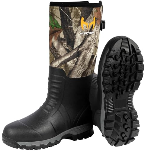 Hunthor Hunting Boots for Men, Snake Proof Rubber Waterproof Boots with Insulation and Steel Shank, 6.0mm Neoprene Warm Work Boot for Hunting, Climbing, Rain and Outdoor Size 11