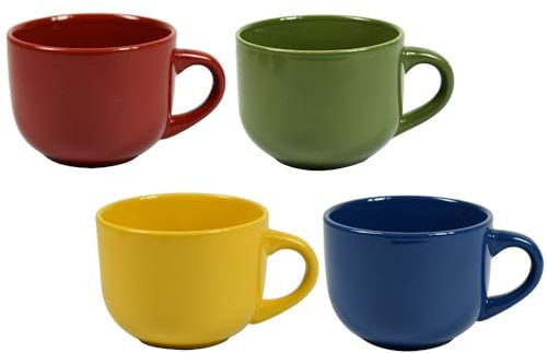 PALUPLUS Set 4 Tazze da Colazione in Porcellana Multicolor + 1 IN OMAGGIO, Capacità 450 ml, Tazze Mug con manico, Lavabili in Lavastoviglie, adatte per Microonde, per Thè, Latte, Caffè Americano -250