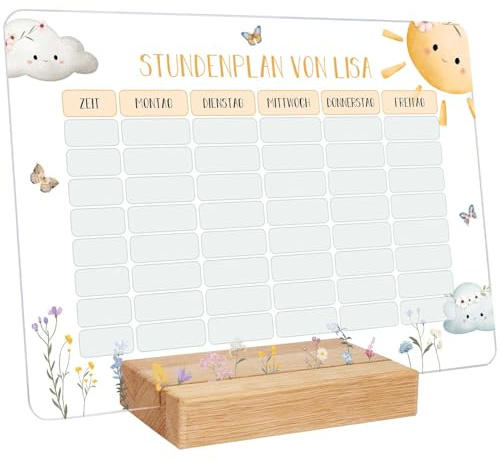 GRAVURZEILE Personalisierter Stundenplan - Sonne mit Namen - Abwischbarer Wochenplaner für Kinder inkl. Stift - Geschenk für die Schultüte zum Schulanfang Einschulung - Farbe: Sonne