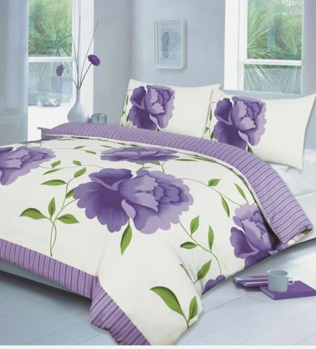 Bluemoon Bedding Rosaleen Duvet Cover Set Floral Reversible Bedding Set With Pillowcase (Lilac, Single)