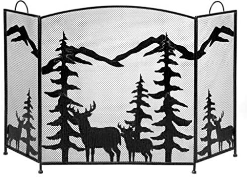 Housse de cheminée pliable pour cheminée, protection contre les étincelles, pare-étincelles, motif créatif d'élan, arbre de Noël, écran en maille métallique, noir, écrans de cheminée décoratifs (noi