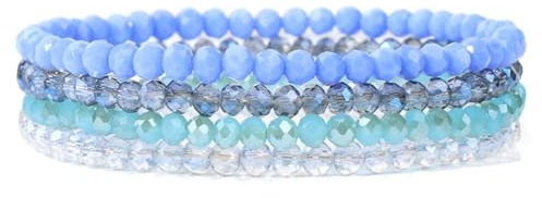 WEIZAIJY Braccialetto Donna Impilabile con Perline di Cristallo e Vetro, Set di 4 Bracciali Elastici Fatti a Mano per Donne e Ragazze, Regalo Perfetto