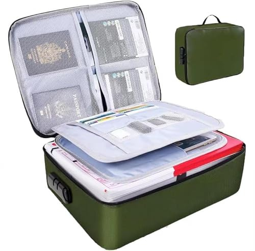 Fireproof Document Box - 14.6×11.4×4'' Large Capacity 3-Layer Waterproof and Fireproof Document Bag with Lock, Office A4 Portable Home Lockable Document Organizer for Important Papers, Deed and Birth