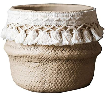 Vaso da fiori in finto rattan, con decorazione a nappa, vasi unici alti 16,5 cm 22,6 cm, grandi fioriere da esterno colorate, 18 x 18 x 16,5 cm
