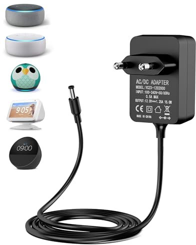 RENGOGA Alimentatore di corrente da 15 W per Echo Dot (3ª/4ª gen.) Echo Dot con orologio Kids Edition (3ª/4ª gen.) Echo Show 5 (1ª/2ª gen.) Echo Spot e Fire TV Cube Caricatore Caricabatterie