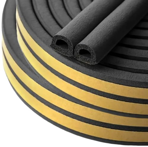 20M Draught Excluder, Draft Weather Stripping Tape for Door Window Draught Stopper, Self-Adhesive Anti-Collision Rubber D Type Foam Sound Insulation Sealing Strip Black