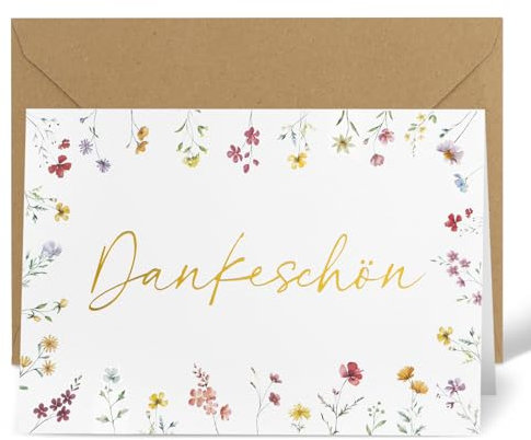 BETESSIN Dankeskarte mit Umschlag - Dankeschön Karte mit Blumenmustern - Din A6 Karte Danke - Dankeschön Geschenke für Familie, Freunde, Kollegen, Lehrer uvm.
