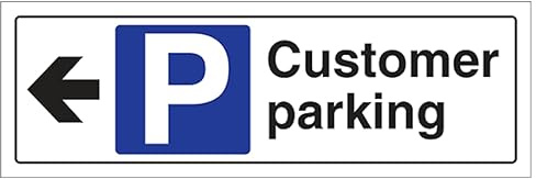 V Safety Hinweisschild mit englischer Aufschrift Customer Parking Arrow left, Querformat, 300 x 100 mm, 2 mm, superrobuster, starrer Kunststoff