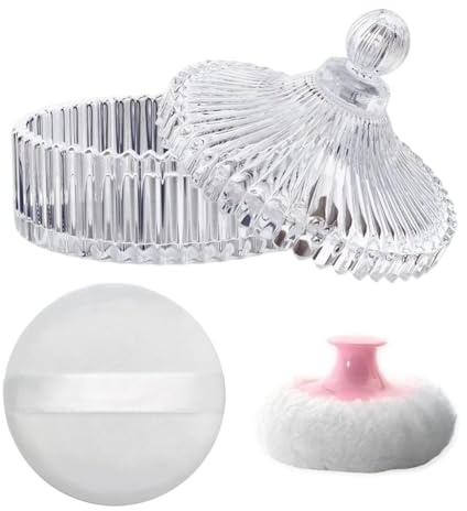 Quystetes Ensemble de houppette à poudre pour le corps et récipient à poudre pour femme et et conteneurs à poudre libre pour maquillage humide et sec