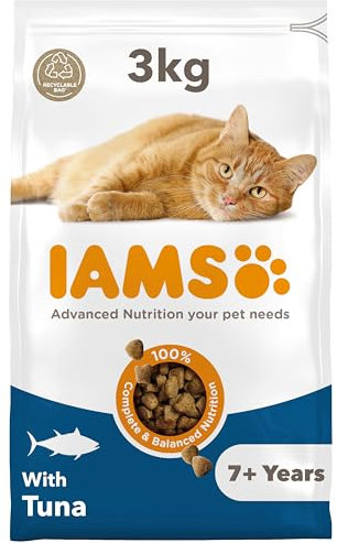 IAMS Senior Katzenfutter trocken mit Thunisch - Trockenfutter für ältere Katzen ab 7 Jahren, 3 kg