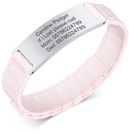 Personalisiertes Notfallarmband SOS Armband Kinder - Wasserfest Silikon Anti Verloren Armbänder mit Gravur Name Telefonnummer für Kinder, Sicherheitsarmband Medizinisches ID Armband für Mädchen Jungen