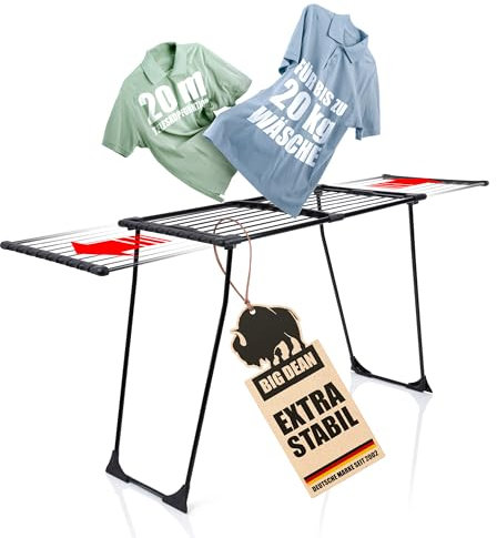 BigDean Wäscheständer ausziehbar 20M Trockenfläche Wäscheständer XXL schwarz mit Klemmen für kleine Wäschestücke