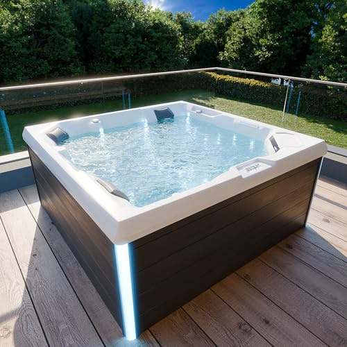 Tronitechnik® Outdoor Whirlpool Spa PANAREA außen Badewanne weiß 210cm x 210cm mit Heizung, Hydromassage und Farblichtherapie