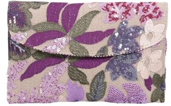 SHOFUL Damen Blumenstickerei Pailletten Abend Clutch Handtasche Perlmutt Perlen Blume Umhängetasche Party Hochzeit Tasche（Lila）