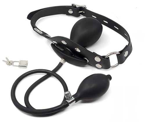 WEJFHBCOV Bâillon buccal gonflable BDSM, boule bâillon en silicone, SM, réglable, avec serrure et clé, jouets sexuels for couples