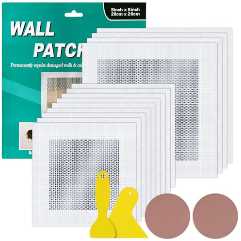 SCROLIEY 12PCS Wall Repair Patch Kit, 4/6 Inch for Quick Fix Broken Walls | Self-Adhesive Drywall Patches, Plasterboard Repair Kit, Walls Hole Filler Patches, with 2 Sandpaper 2 Scraper