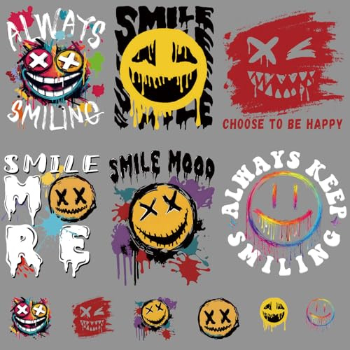SUPERDANT 12 Stk Graffiti Smile Transferpapier zum Aufbügeln Entscheide Dich Für Glück DIY Wärmeübertragung Aufkleber Waschbar DTF Aufnäher Für T Shirts Mützen Kissen