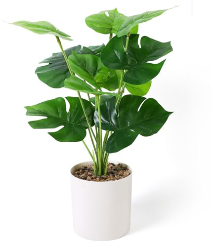 Veektac Small Artificial Plants Indoor, 16” Tall Fake Plants Green in Pot Faux Tropical Plant for Home Bedroom Living Room Table Shelf Office Desk Decor (Monstera)