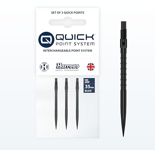 Harrows HM Grip Heavy Metal Quick Points – Pointes de fléchettes inspirées de Ryan Searle avec anneaux de préhension carrés – Système de pointe rapide anti-rupture pour échanges rapides de points – 35