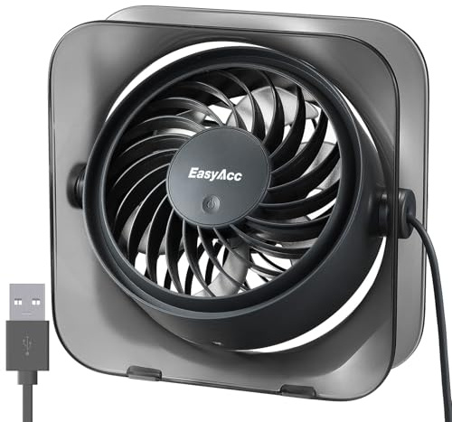 EasyAcc USB Ventilator, Mini Ventilator Leise USB Tischventilator,Starker Exquisit Lüfter und 3 Geschwindigkeiten,270 Grad Drehung Desk Fan für Schreibtisch,Zuhause,Büro - Schwarz
