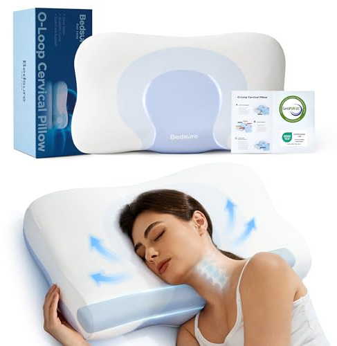 Bedsure Almohada de Espuma viscoelástica para el Cuello – Forma de O Almohada Cervical con Q-MAX 0.508 Funda de Almohada Transpirable, Rebote rápido MDI, Almohada Regalo para Dormir de Lado y Espalda