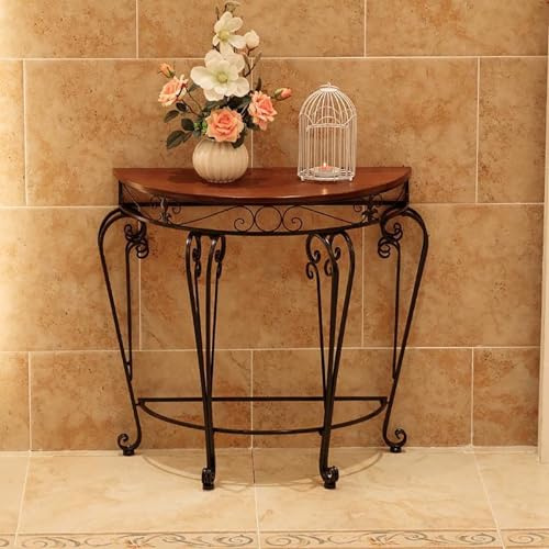 MMXYNXYD Tavolo Consolle a Mezzaluna con Struttura in Metallo, Consolle Ingresso Semicircolare e Tavolo da Divano per Soggiorno, Corridoio, Ingresso(Black,70x35x75cm/28x14x29.5in)