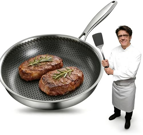 Lumelia Pfanne 24 cm / 28 cm – PFAS-freie Mineral-Keramik Pfanne mit Wabenstruktur – Induktionsgeeignete Bratpfanne & Wokpfanne aus Triply-Material – Spülmaschinenfest und langlebig (24CM)